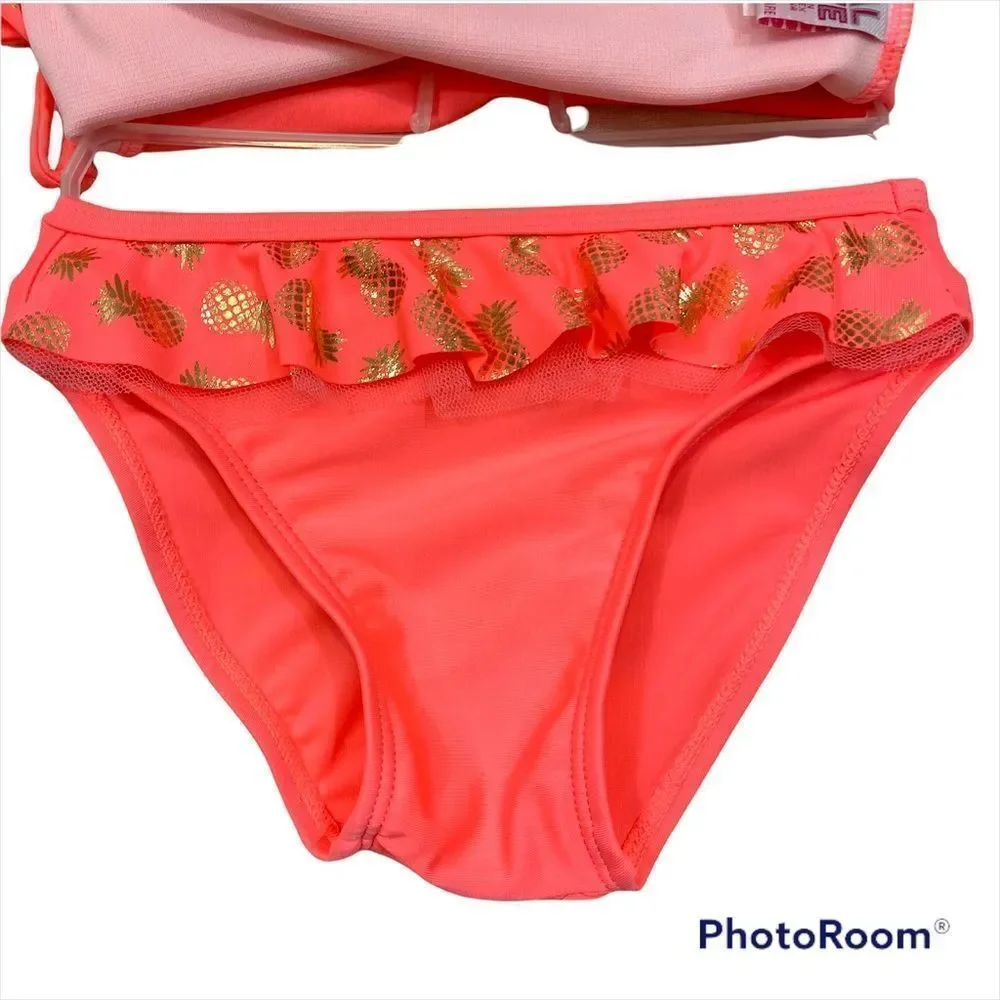 NWT Girls Real Love Brand Coral Pineapple Print‎ Two Piece Bathing Suit